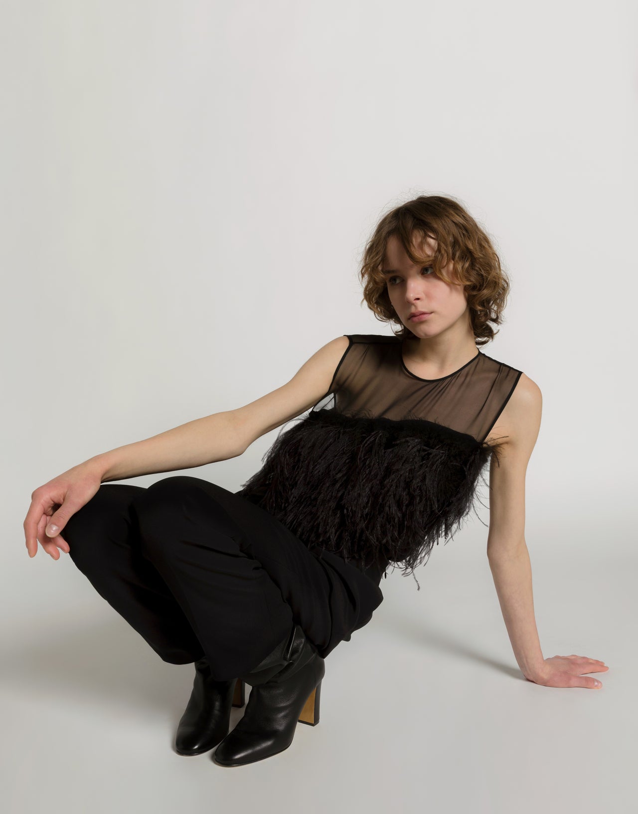 Enver satin top with feathers Black Alberta Ferretti Boutique Online 4