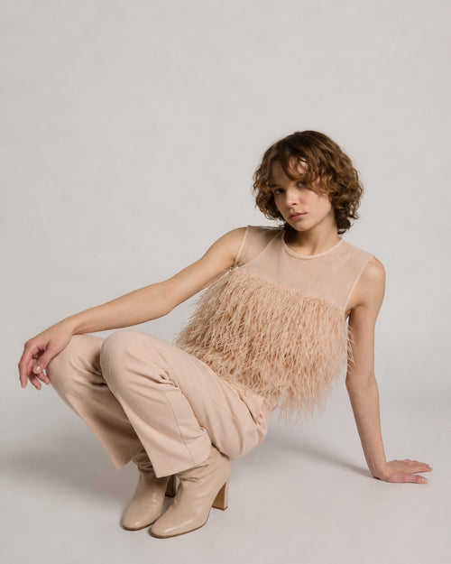Enver-Satin-Top mit Federn