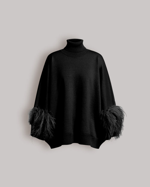Pull en laine mérinos extrafine avec plumes  黑色 Alberta Ferretti Boutique Online 0