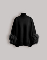 Extrafine merino wool sweater with feathered cuffs