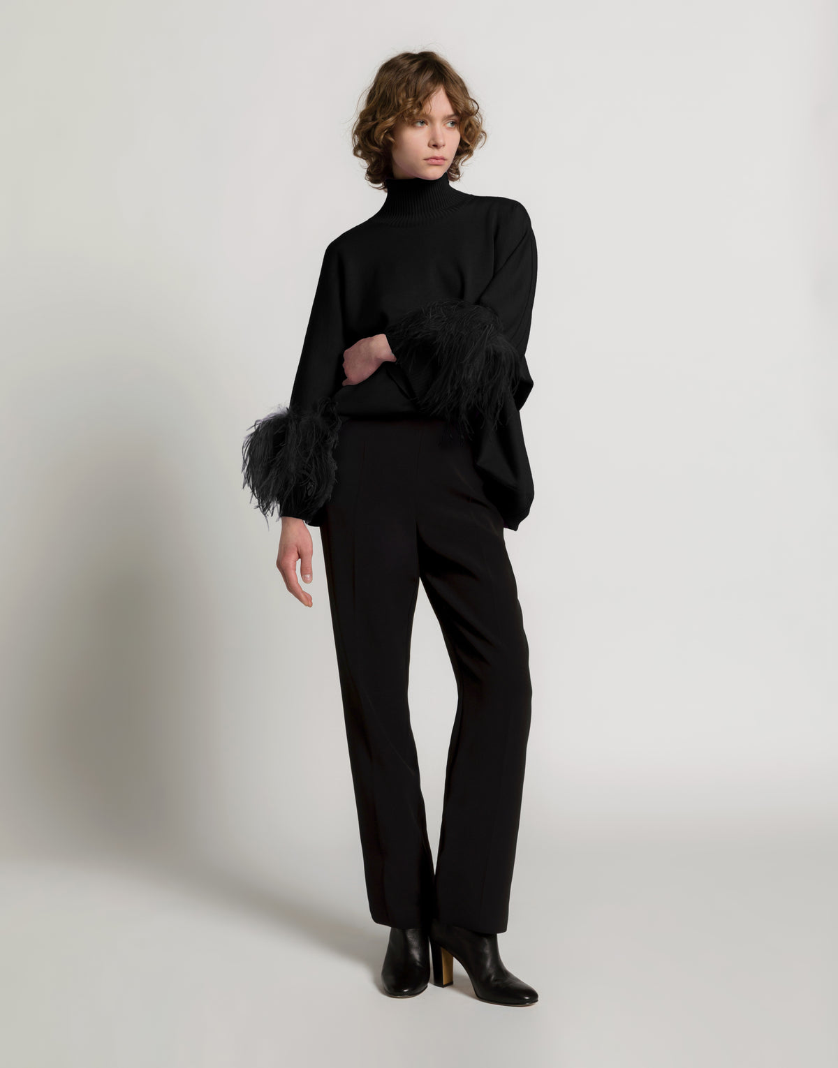 Pull en laine mérinos extrafine avec plumes Noir Alberta Ferretti Boutique Online 2
