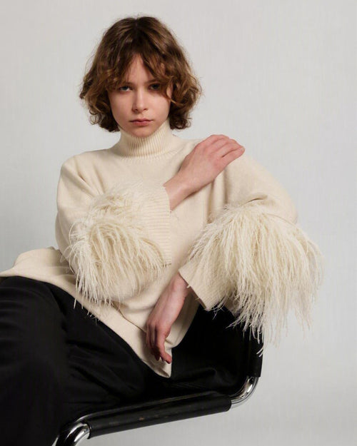 Pull en laine mérinos extrafine avec plumes 