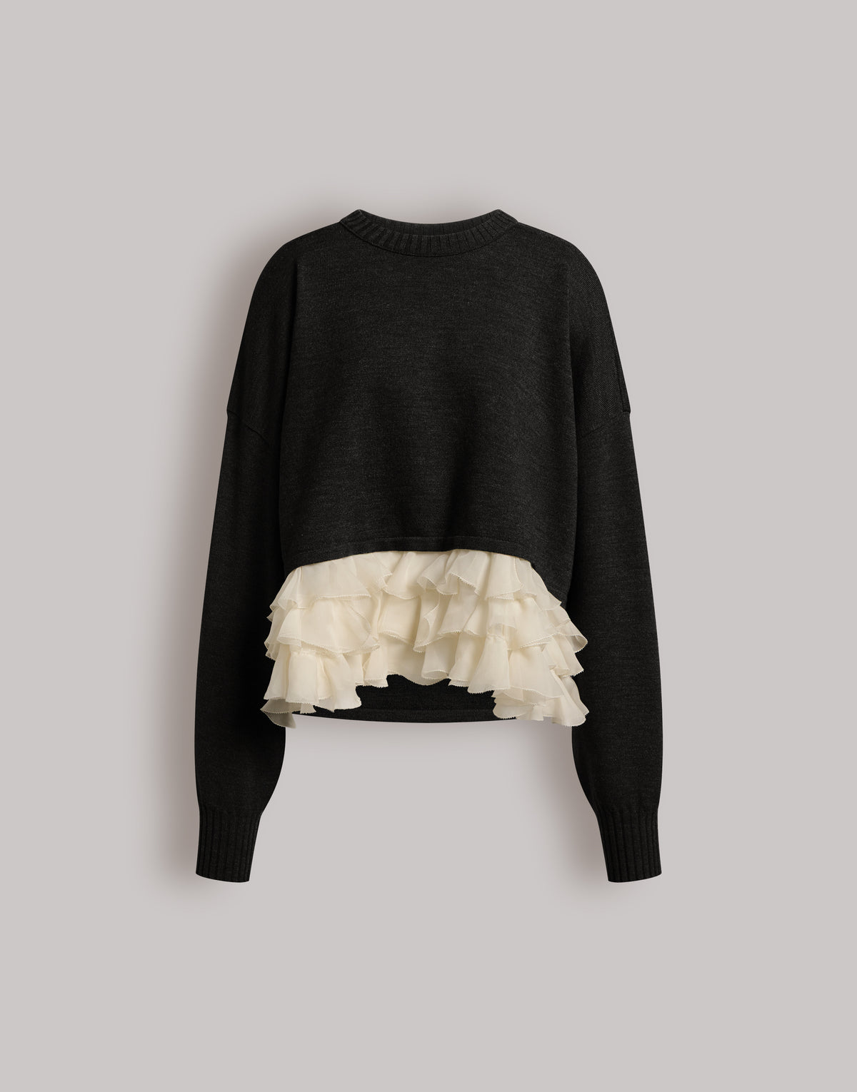 Maglione in lana merino con rouches in chiffon Nero Alberta Ferretti Boutique Online 1