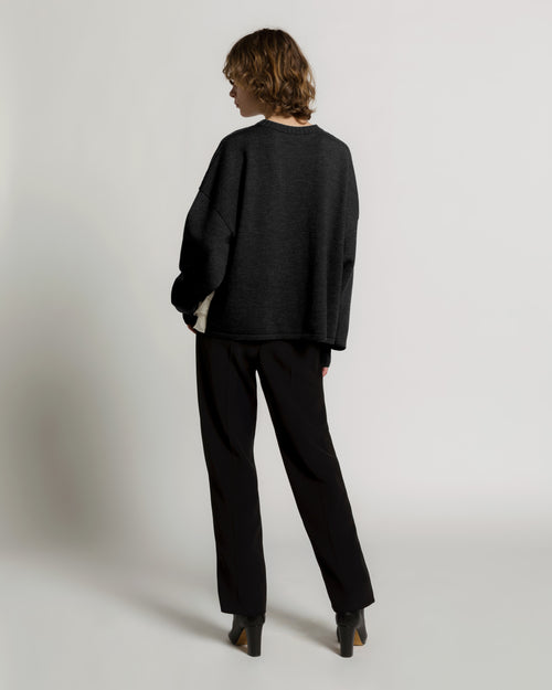 Extrafine merino wool sweater with ivory chiffon ruffles