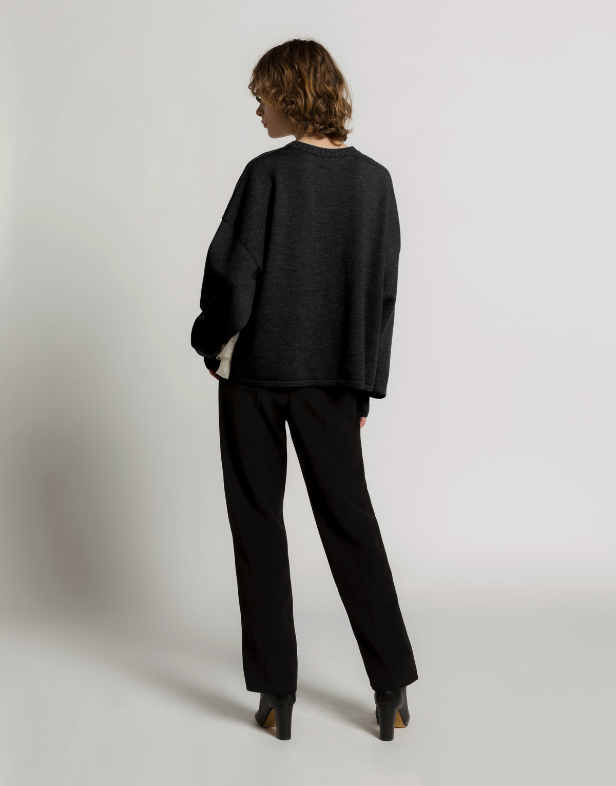 Maglione in lana merino con rouches in chiffon Nero Alberta Ferretti Boutique Online 3