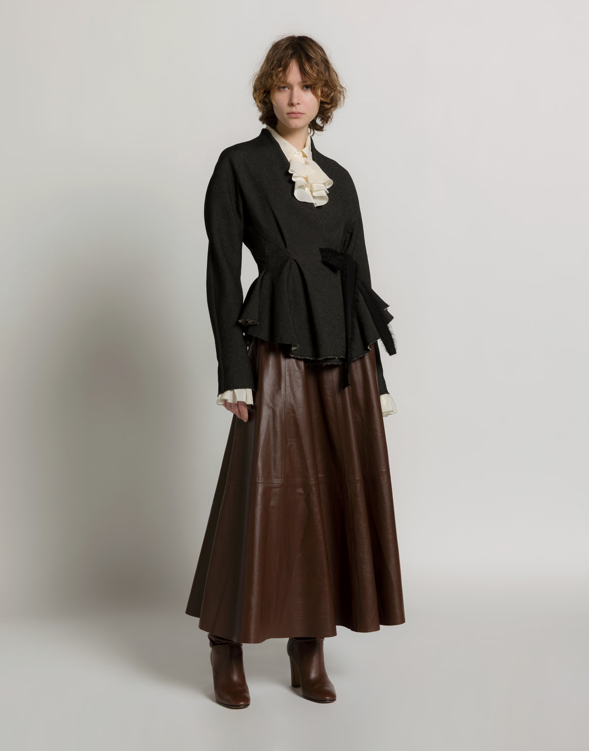 Gonna ampia in morbida pelle Marrone Alberta Ferretti Boutique Online 2