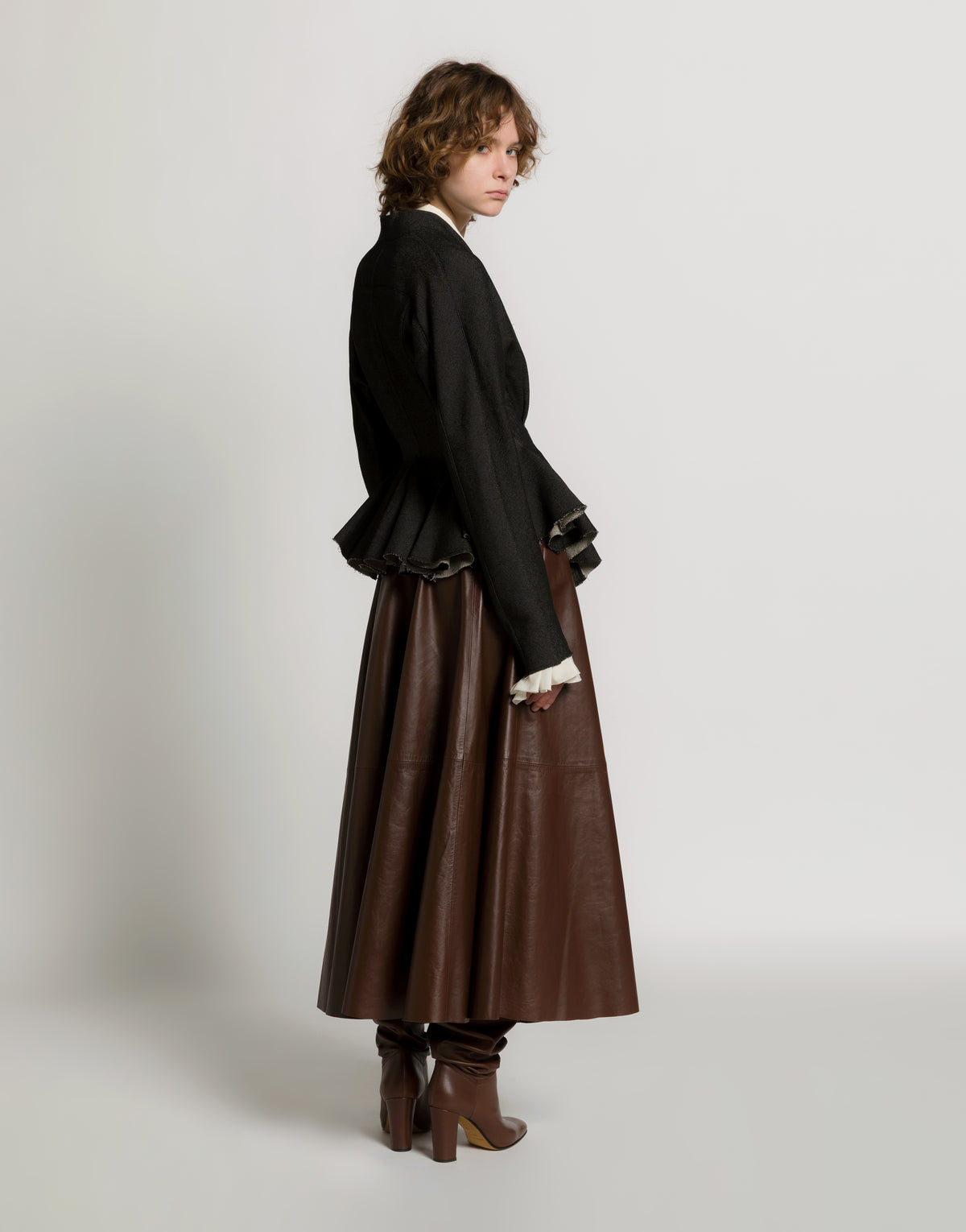 Gonna ampia in morbida pelle Marrone Alberta Ferretti Boutique Online 3