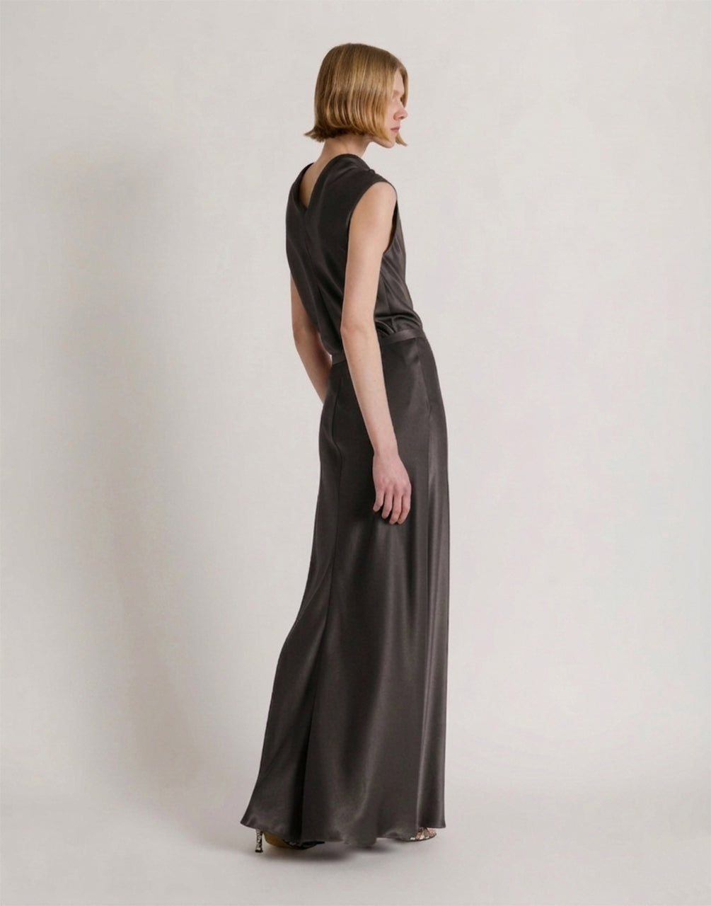 Jupe en satin brillant Gris Alberta Ferretti Boutique Online 3