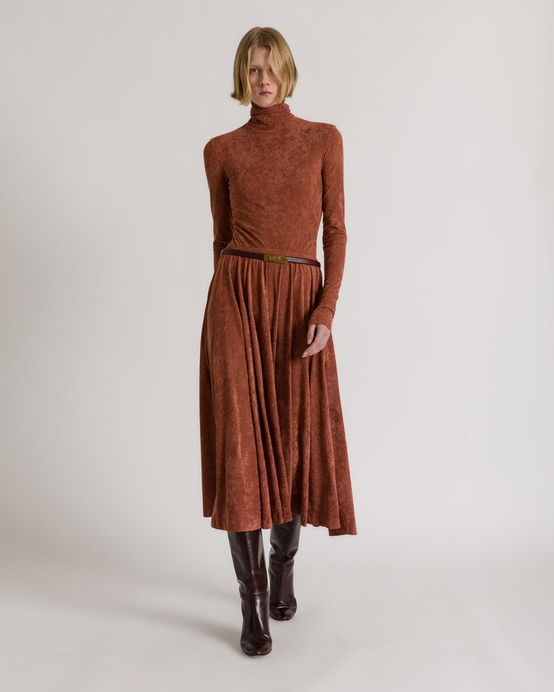 Pleated midi skirt in lightweight velvet Brown Alberta Ferretti Boutique Online 1