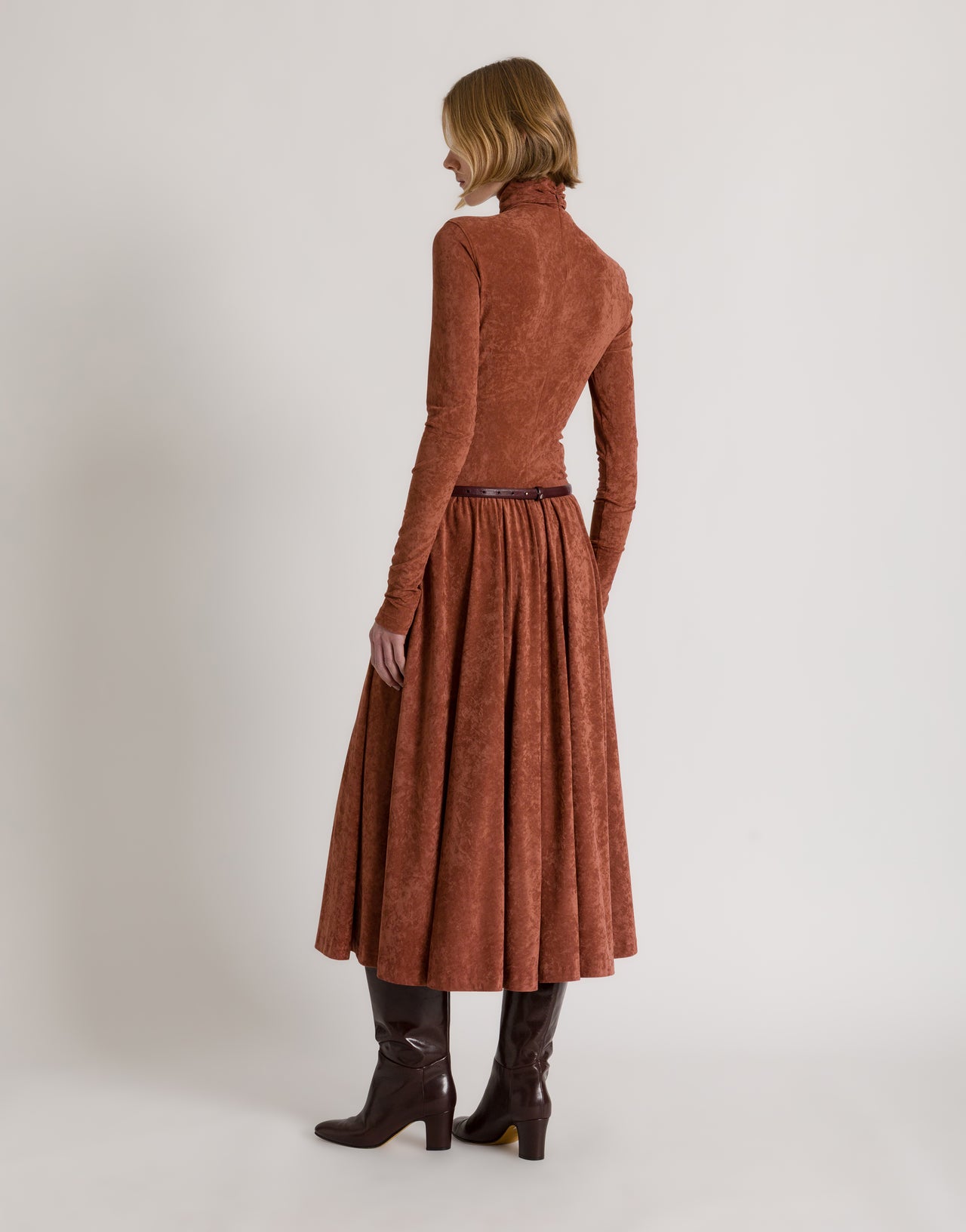 Jupe midi plissée en velours léger Marron Alberta Ferretti Boutique Online 3