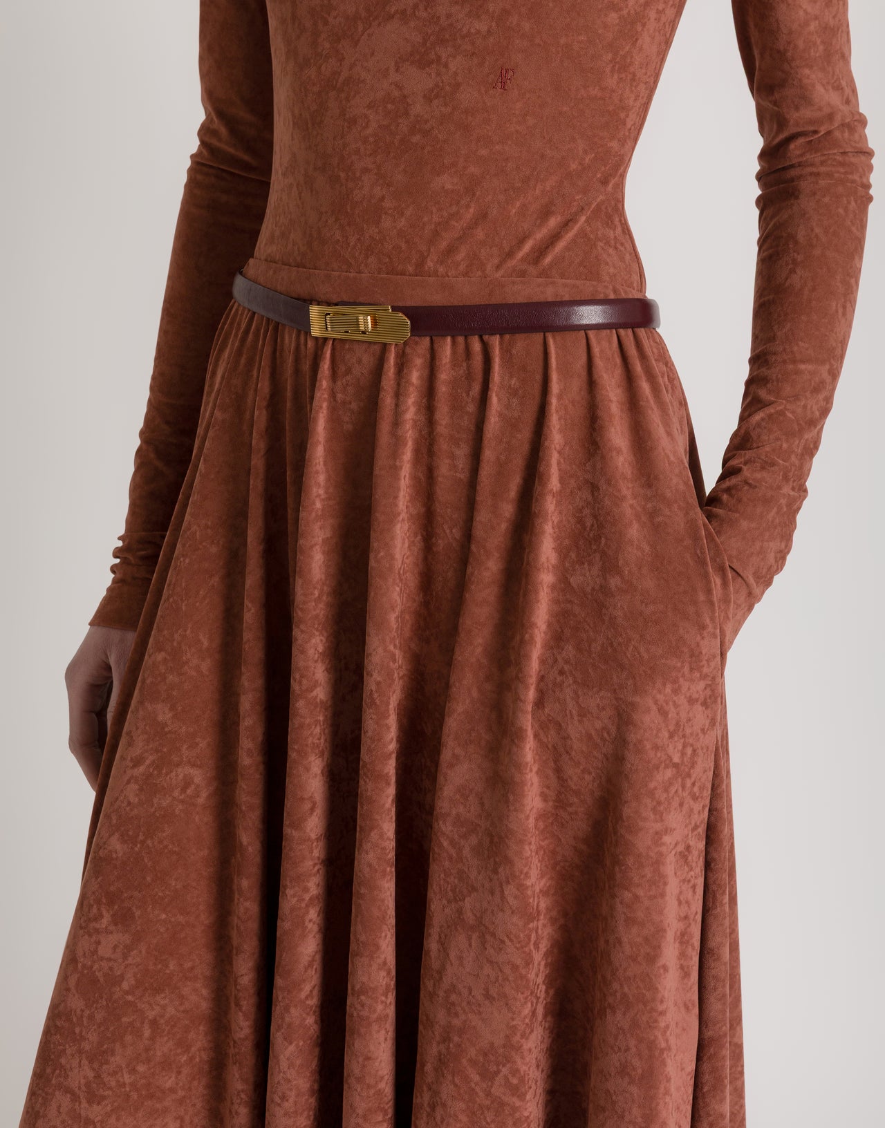 Jupe midi plissée en velours léger Marron Alberta Ferretti Boutique Online 4