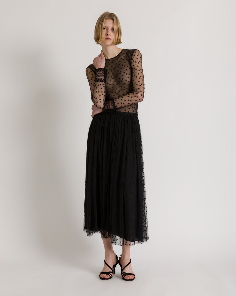 Jupe midi en tulle à pois Noir Alberta Ferretti Boutique Online 1