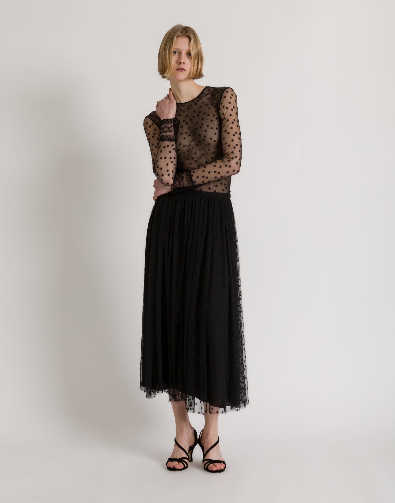 Polka-dot tulle midi skirt Black Alberta Ferretti Boutique Online 2