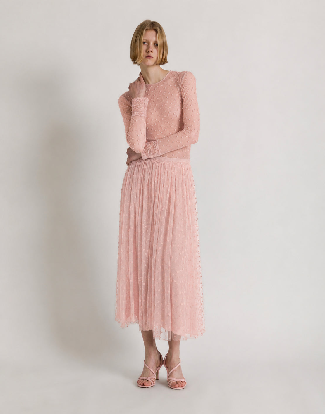Midirand aus gepunktetem Tüll Pink Alberta Ferretti Boutique Online 2