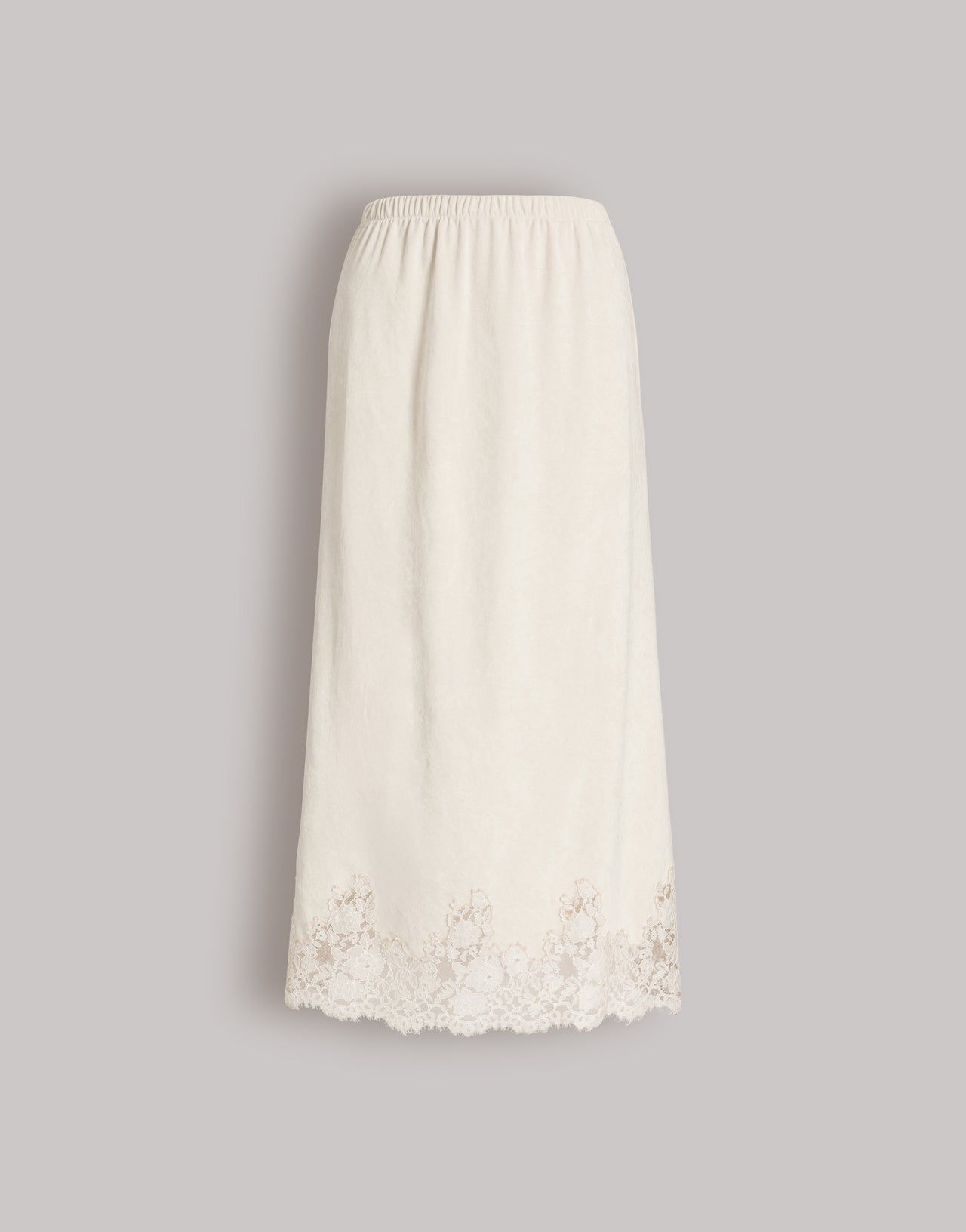 Jupe midi droite avec bordure en dentelle Ivoire Alberta Ferretti Boutique Online 1