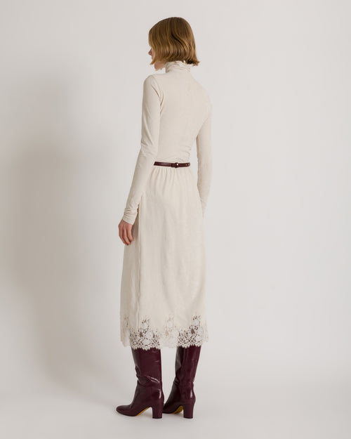 Straight midi skirt with lace trim
