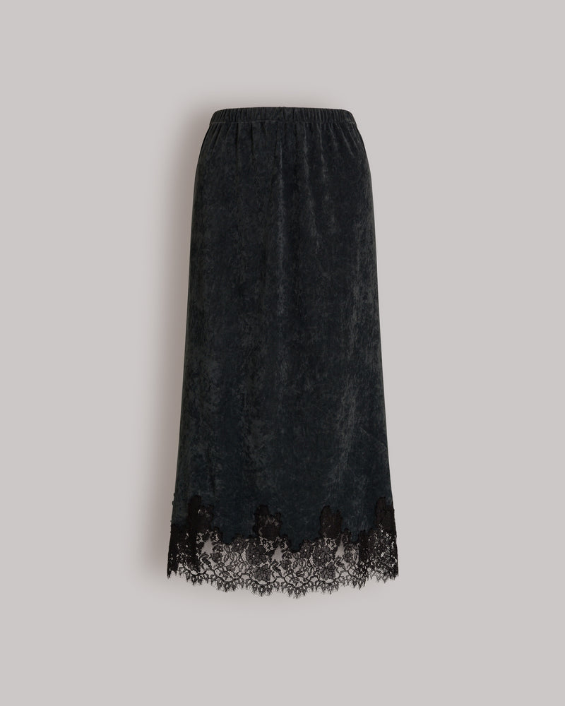 Gerader Midirock mit Spitzenbordüre Grau Alberta Ferretti Boutique Online 0