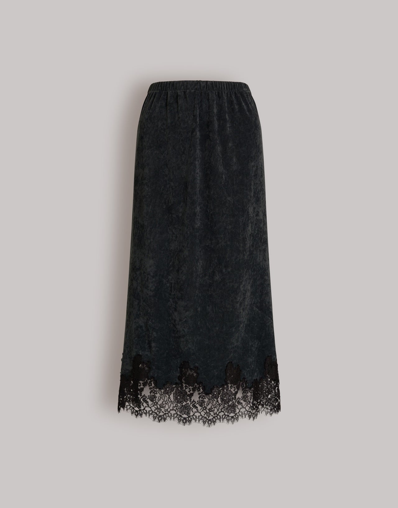 Gerader Midirock mit Spitzenbordüre Grau Alberta Ferretti Boutique Online 1