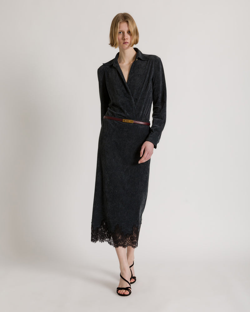 Gerader Midirock mit Spitzenbordüre Grau Alberta Ferretti Boutique Online 1