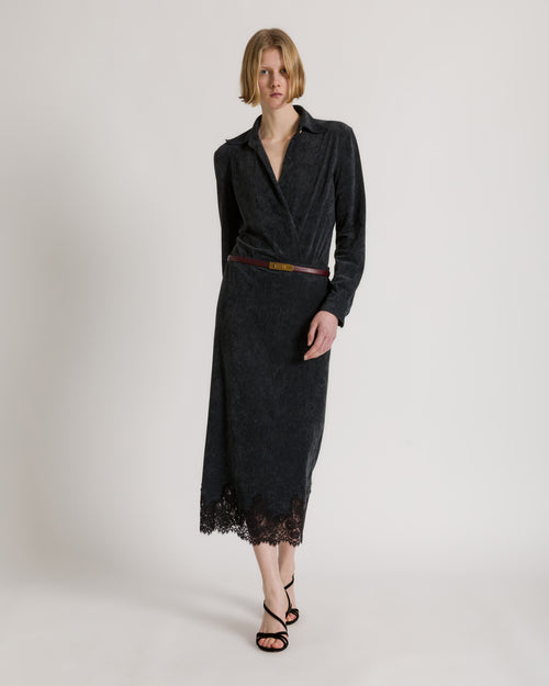 Straight midi skirt with lace trim 灰色 Alberta Ferretti Boutique Online 1