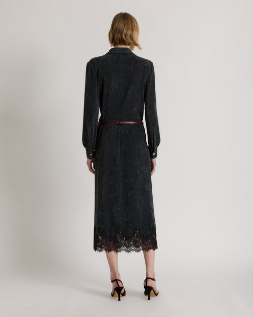 Straight midi skirt with lace trim