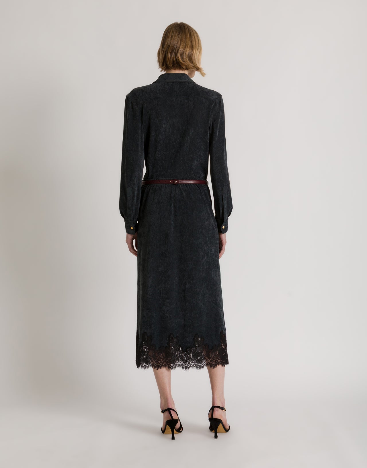 Gerader Midirock mit Spitzenbordüre Grau Alberta Ferretti Boutique Online 3
