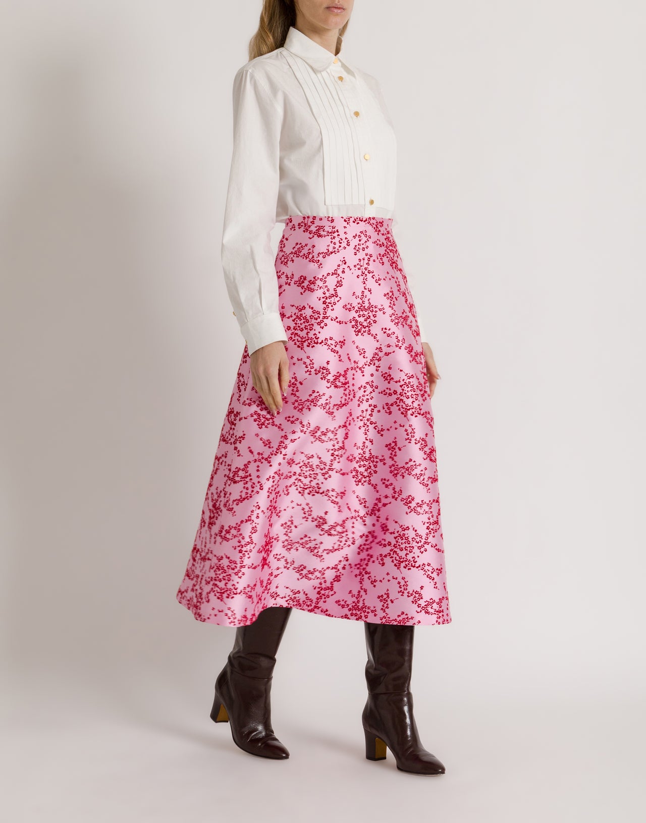 Floral mikado A-line midi skirt Pink Alberta Ferretti Boutique Online 2