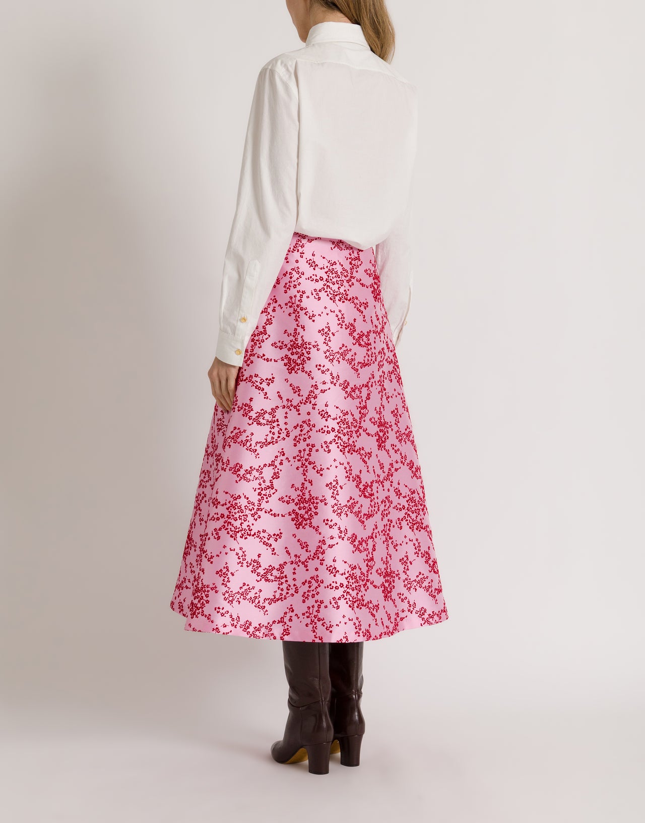 Floral mikado A-line midi skirt Pink Alberta Ferretti Boutique Online 3