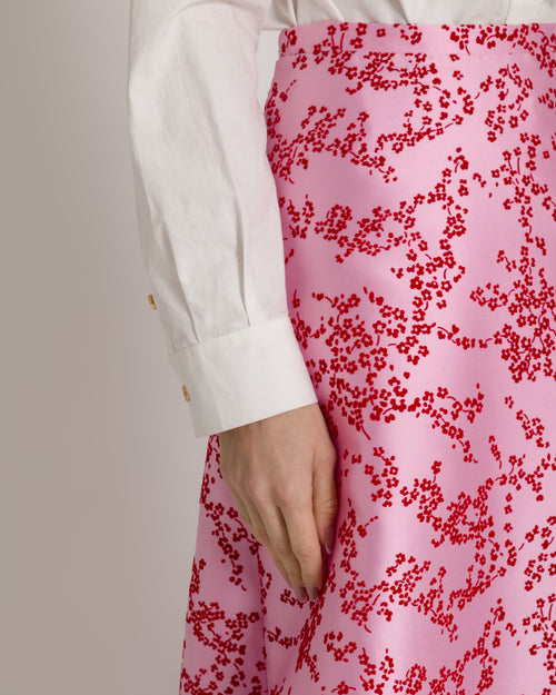 Floral mikado A-line midi skirt