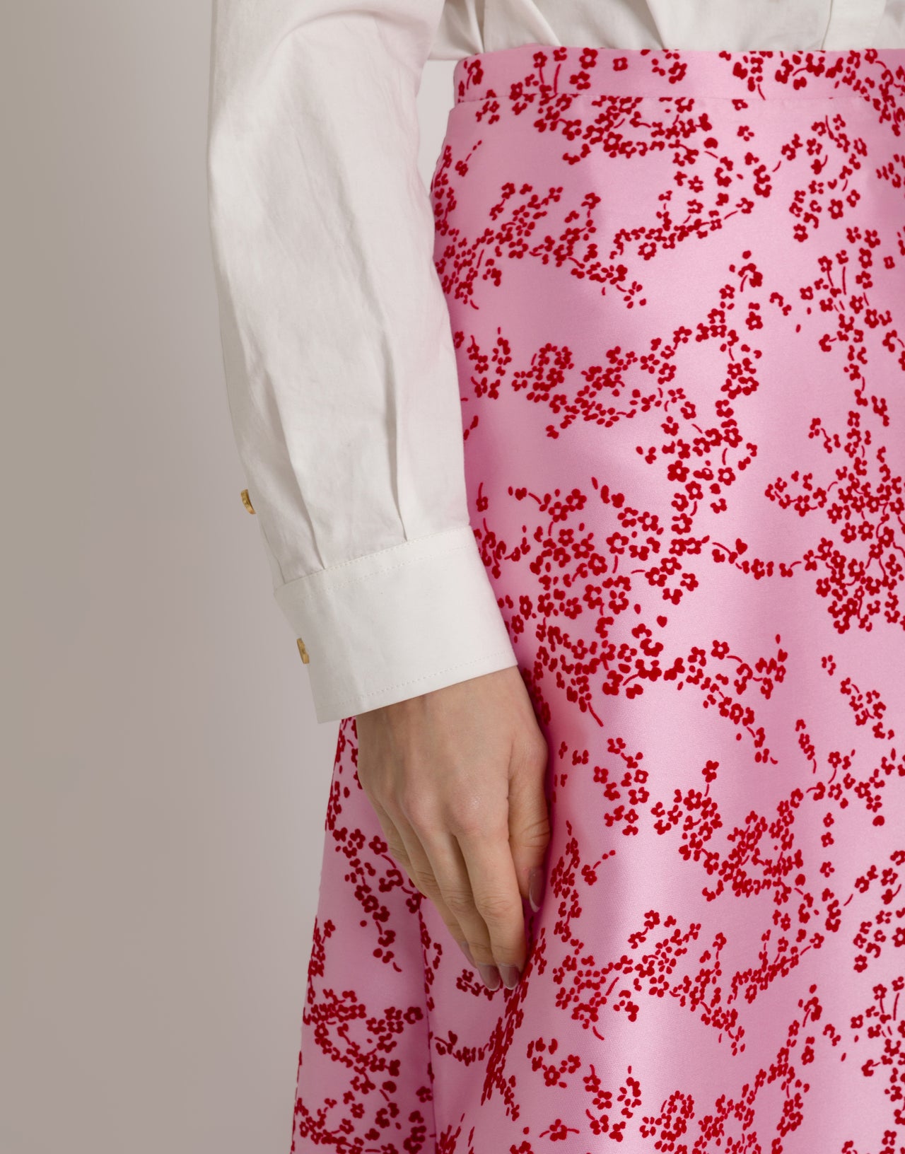 Floral mikado A-line midi skirt Pink Alberta Ferretti Boutique Online 4