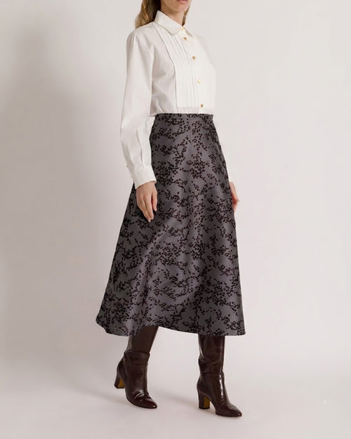 Ausgestellter Midirock aus floralem Mikado Grau Alberta Ferretti Boutique Online 1