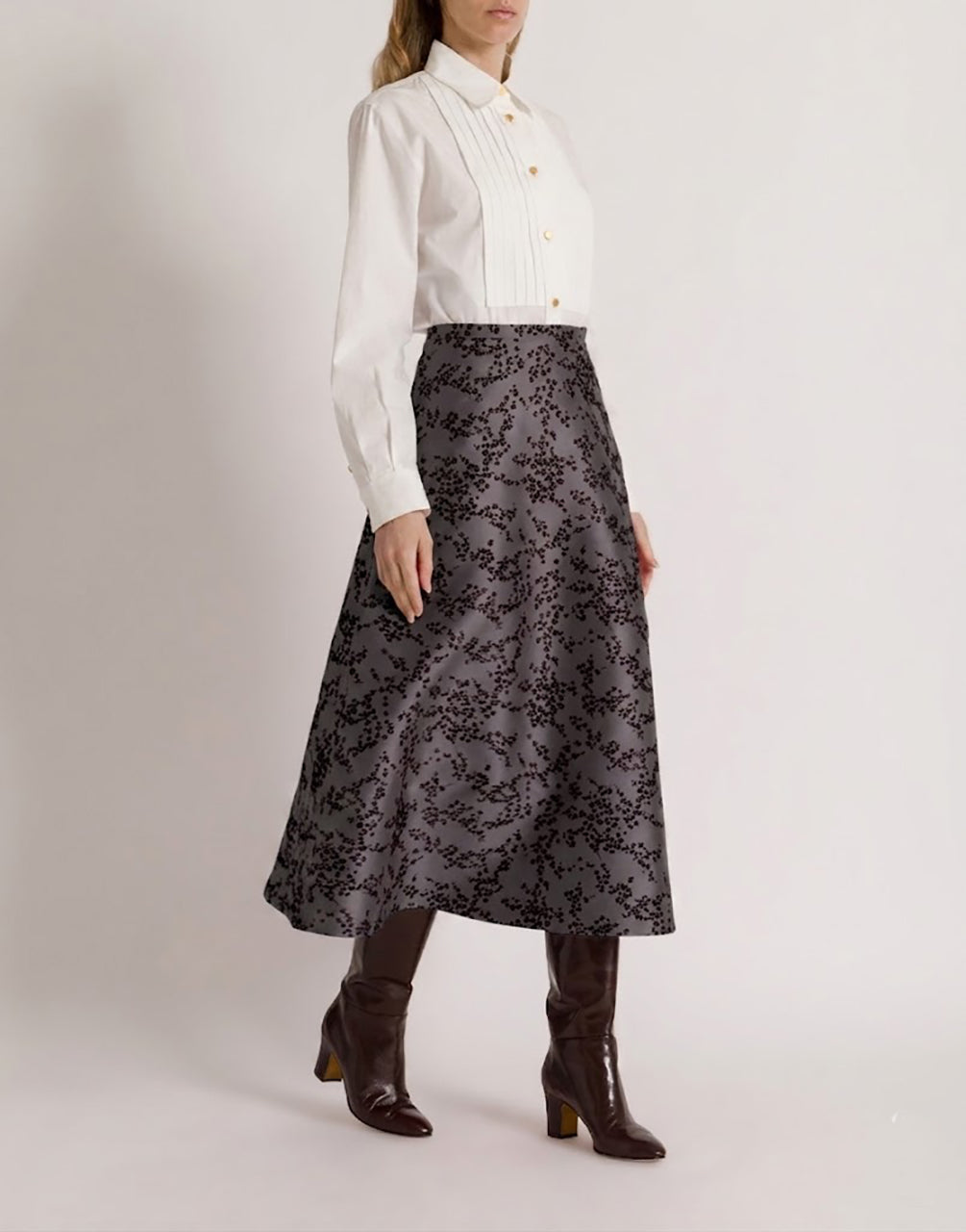Floral mikado A-line midi skirt Grey Alberta Ferretti Boutique Online 2