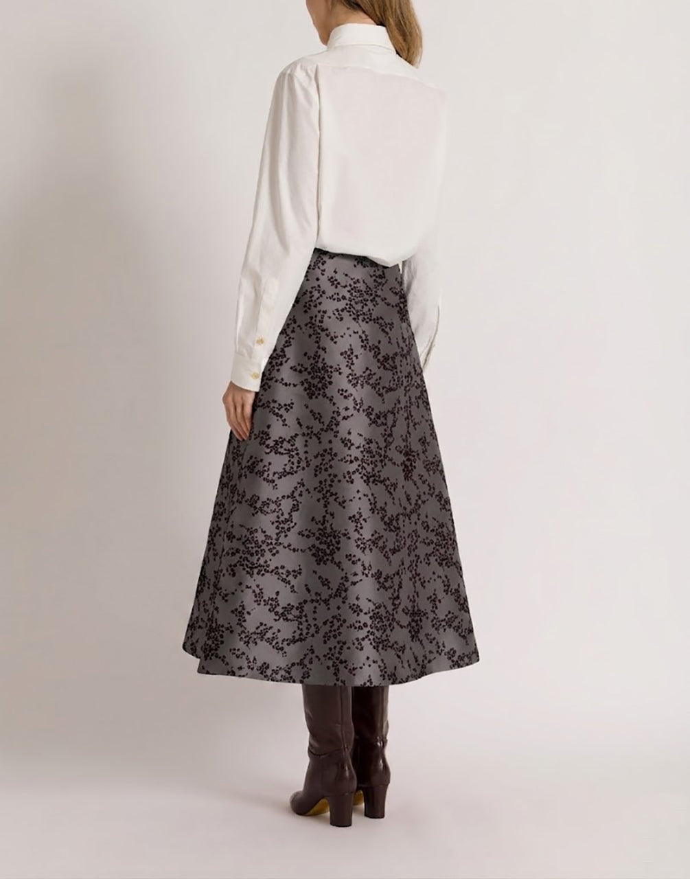 Floral mikado A-line midi skirt Grey Alberta Ferretti Boutique Online 3