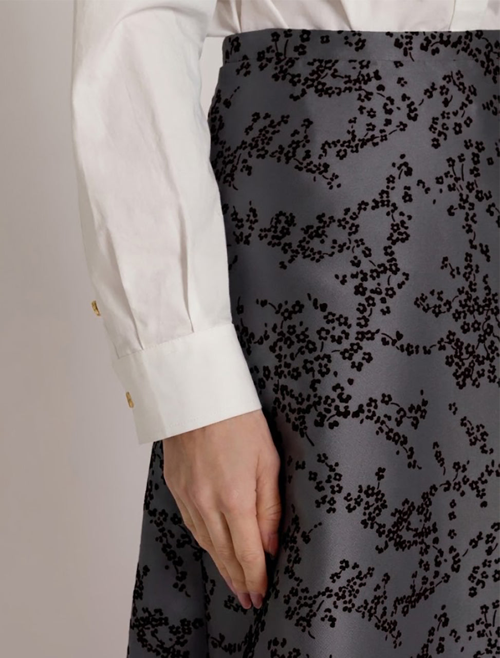 Floral mikado A-line midi skirt Grey Alberta Ferretti Boutique Online 4