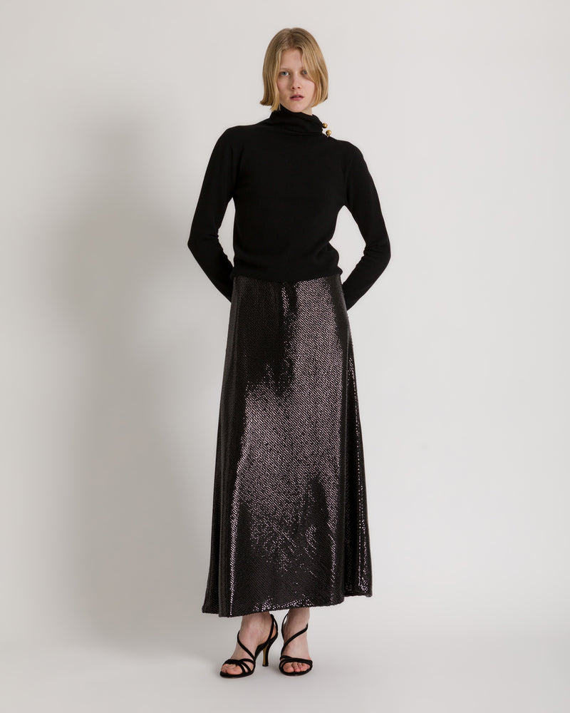 Gonna midi in paillettes nere Nero Alberta Ferretti Boutique Online 1