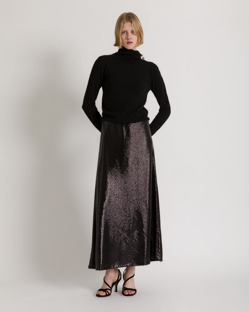 Gonna midi in paillettes nere 黑色 Alberta Ferretti Boutique Online 1