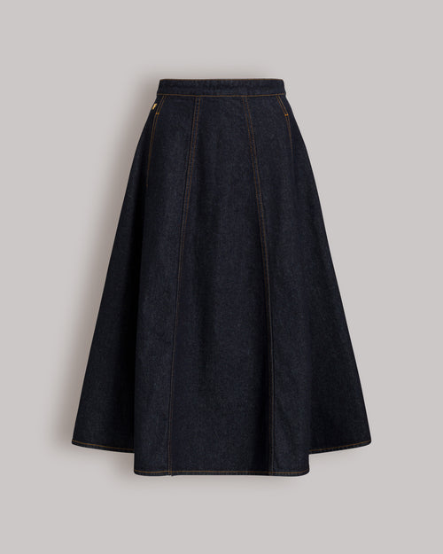 Flared denim midi skirt with AF logo