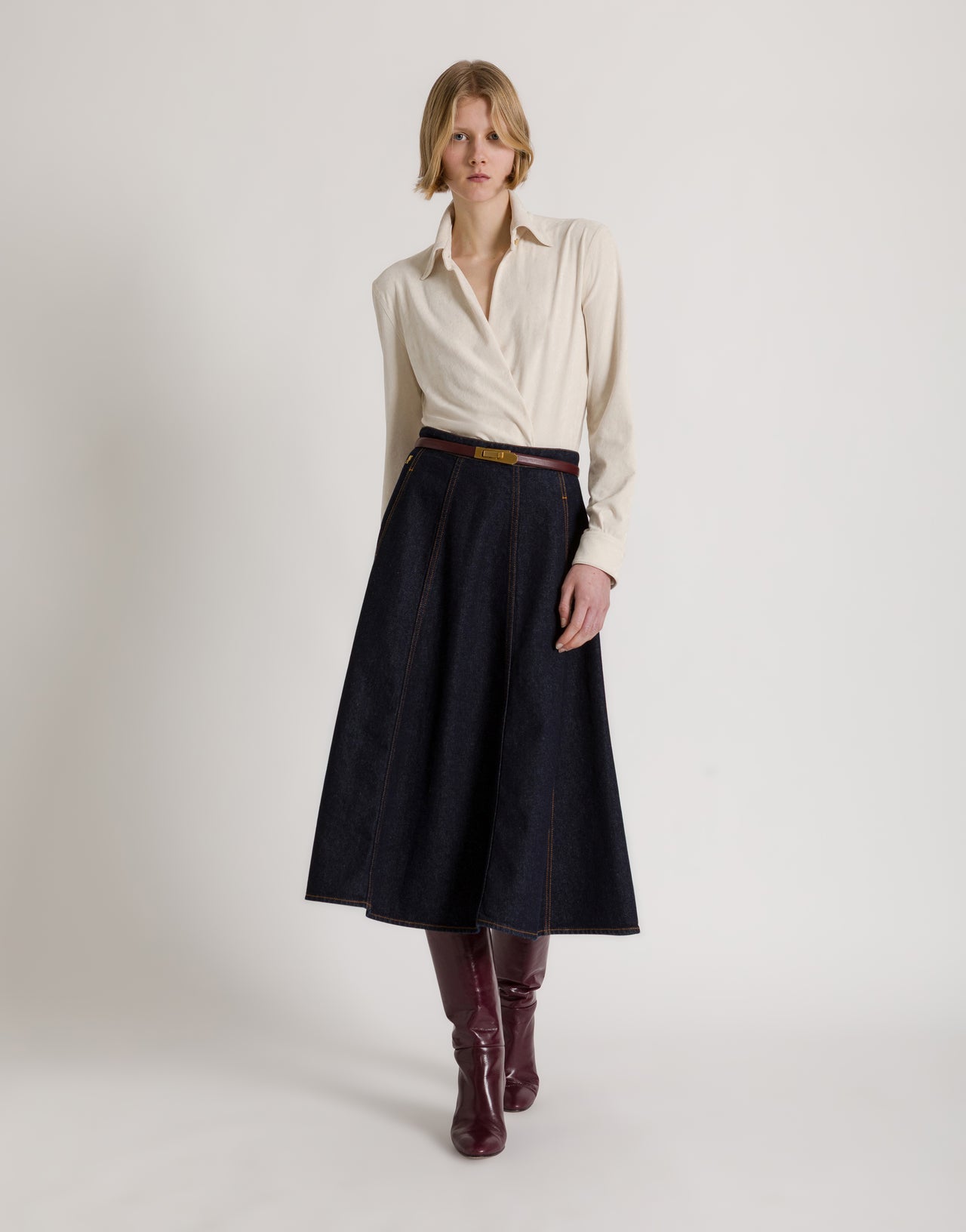 Falda midi de denim con logo AF Azul Alberta Ferretti Boutique Online 2
