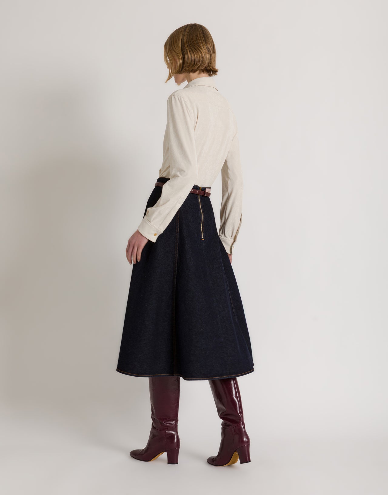Falda midi de denim con logo AF Azul Alberta Ferretti Boutique Online 3