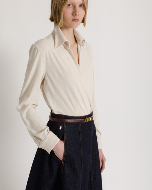 Flared denim midi skirt with AF logo