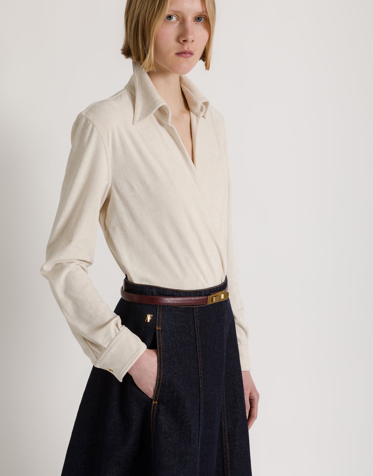 Falda midi de denim con logo AF Azul Alberta Ferretti Boutique Online 4