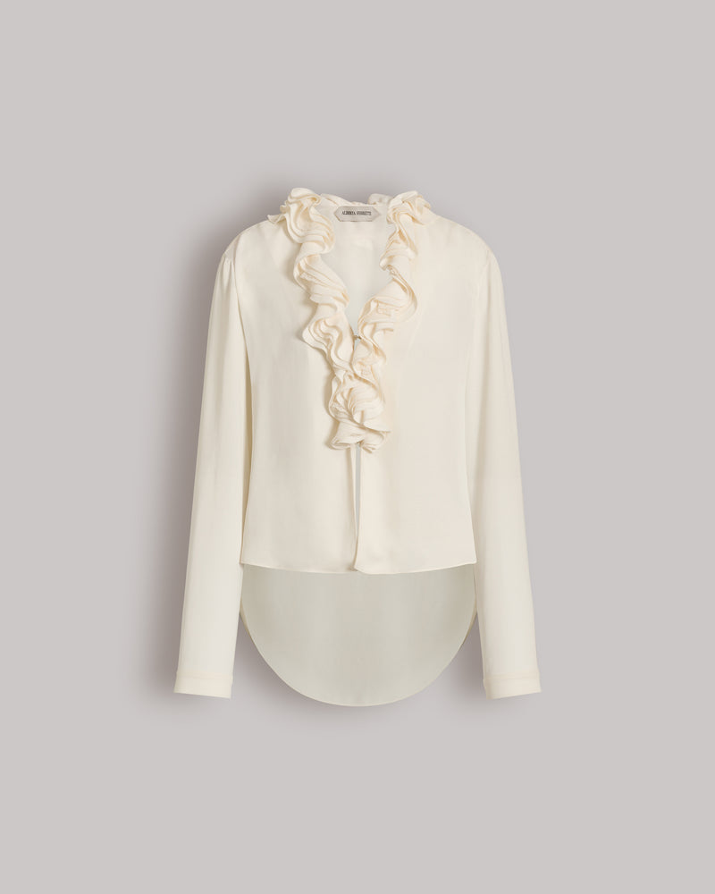 Blusa fluida con rouches Avorio Alberta Ferretti Boutique Online 0