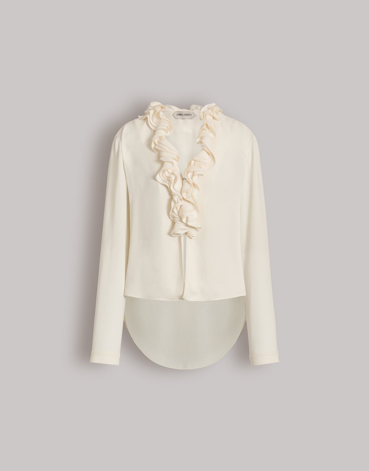Fluid blouse with sculptural ruffled collar Ivory Alberta Ferretti Boutique Online 1