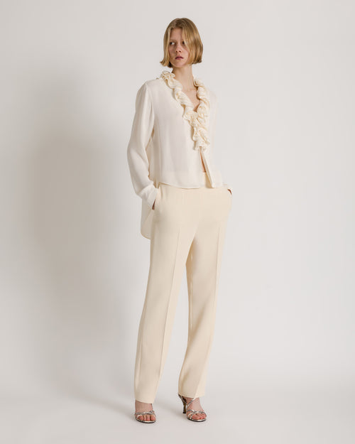 Fluid blouse with sculptural ruffled collar Ivory Alberta Ferretti Boutique Online 1