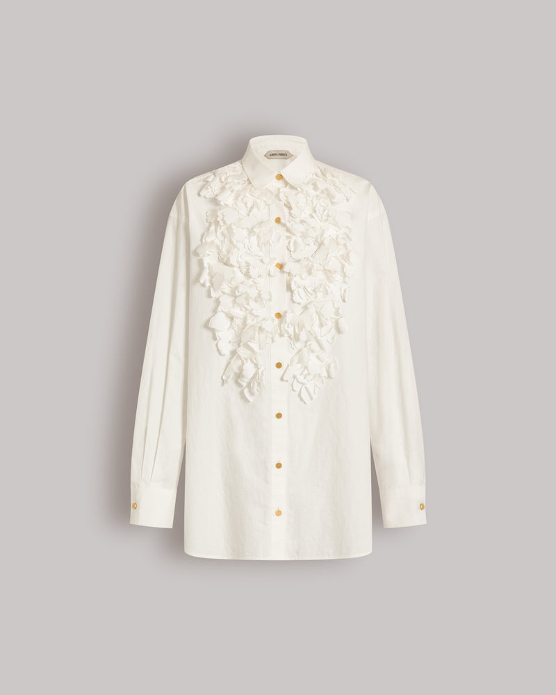 Camicia in cotone con applicazioni floreali Bianco Alberta Ferretti Boutique Online 0