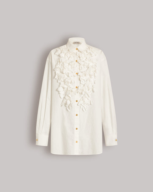 Cotton shirt with floral appliqués White Alberta Ferretti Boutique Online 0