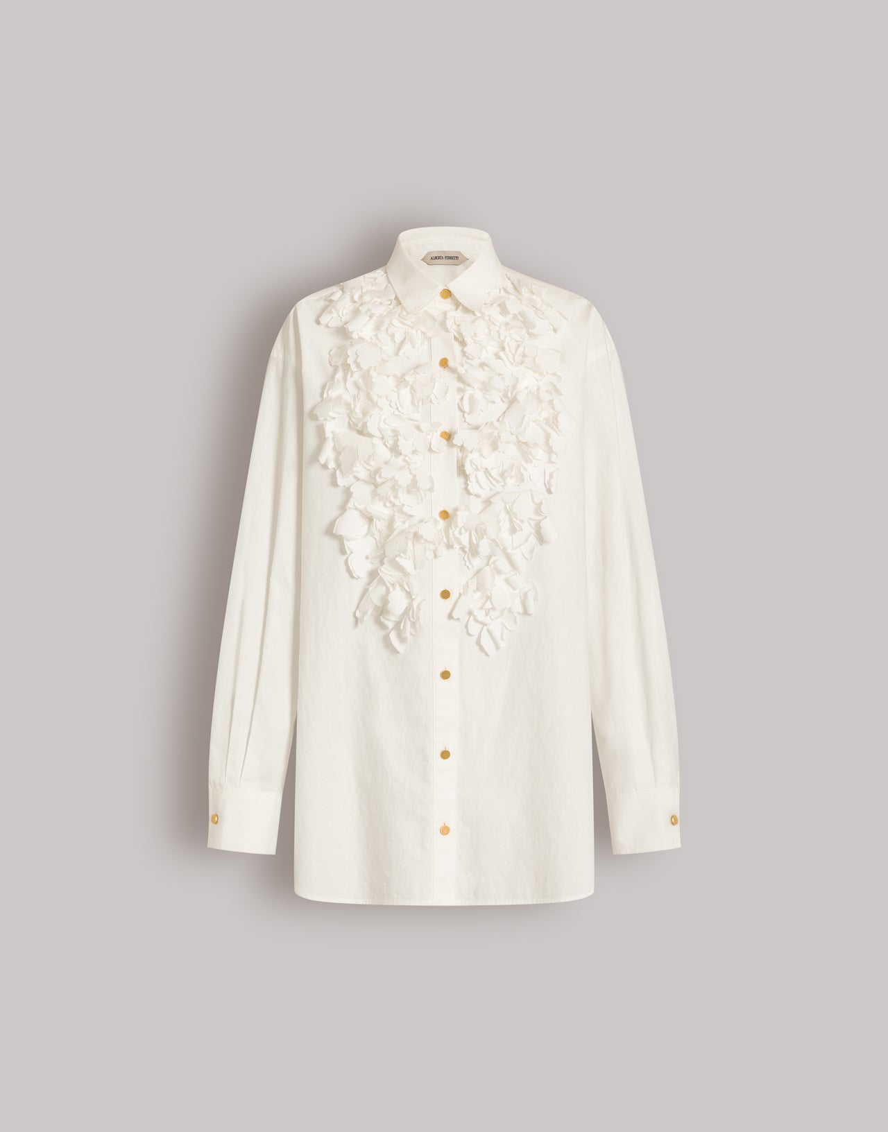 Cotton shirt with floral appliqués White Alberta Ferretti Boutique Online 1
