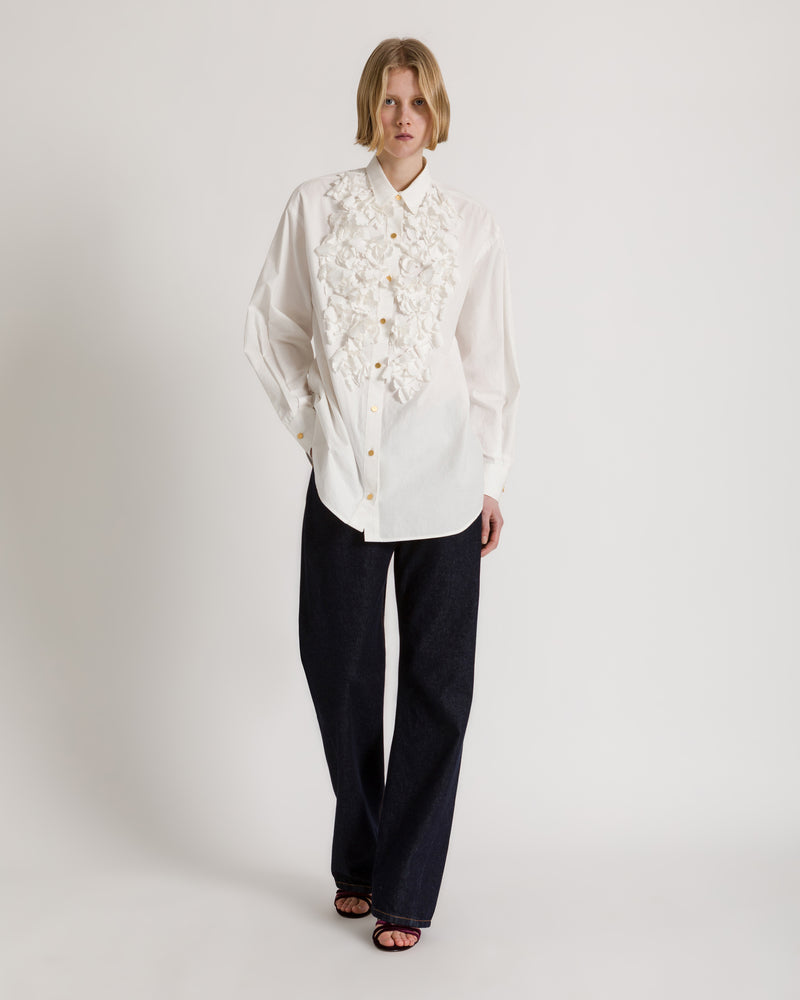 Camicia in cotone con applicazioni floreali Bianco Alberta Ferretti Boutique Online 1