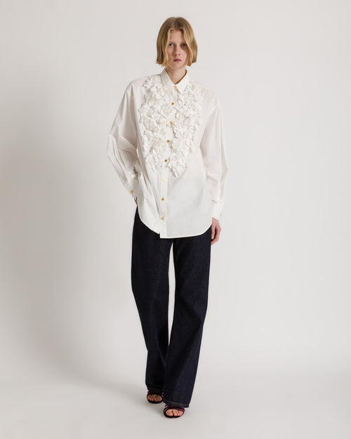 Cotton shirt with floral appliqués White Alberta Ferretti Boutique Online 1