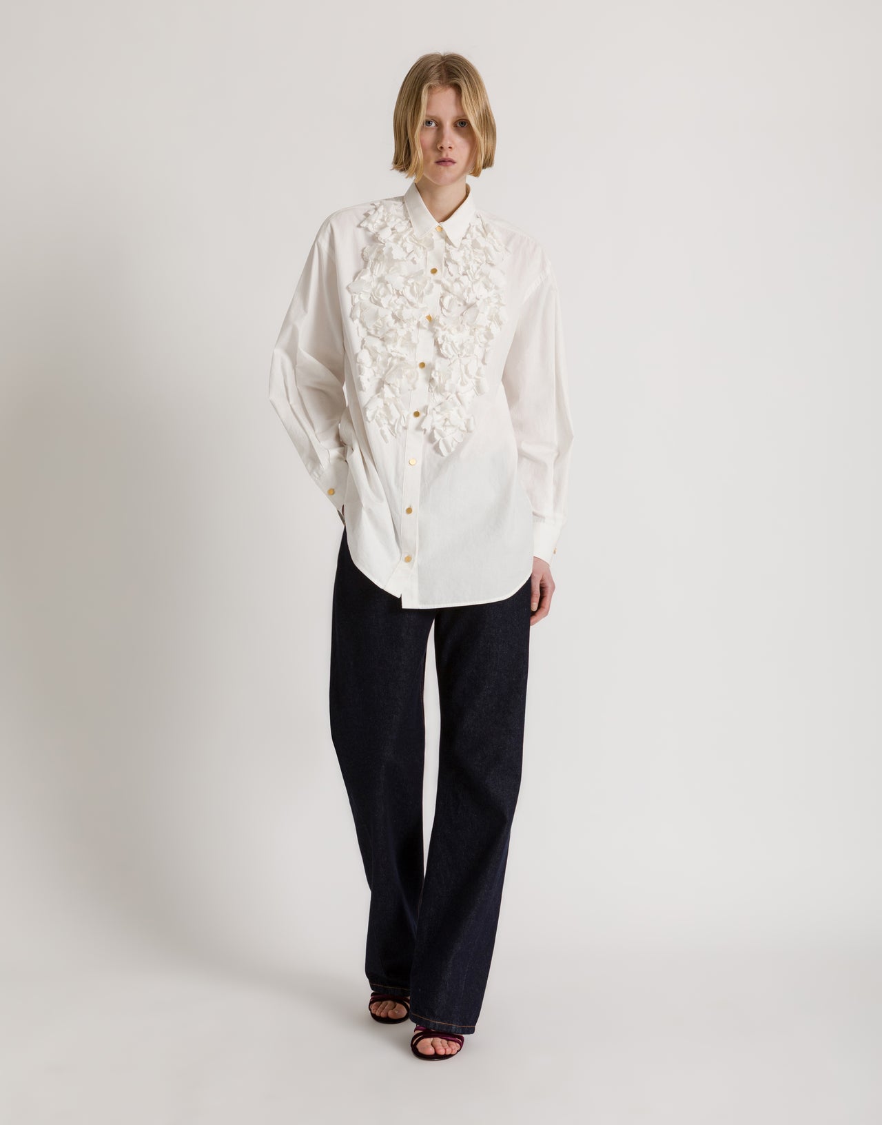 Cotton shirt with floral appliqués White Alberta Ferretti Boutique Online 2